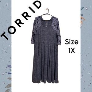 🖤 Torrid Super Soft Plush Dress 1X Lace Sleeve Knit Pocket Gothic Boho 🖤
